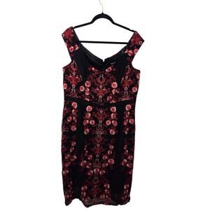 City Chic Red Lolita Embroidered Mesh Cocktail Dress Plus Size Size 18 M
